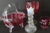 Assorted Cranberry and art glass, 4 pieces