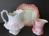 Red and white transferware