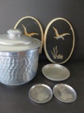 Hammered aluminum and plaster duck plaques, MCM