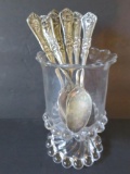 William Rogers 6 Ornate silverplate spoons, floral and spooner