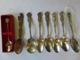 Eight souvenir spoons, Mining, Washington and Colorado