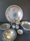 Assorted Silverplate, bowls, platters and cream sugar