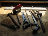 Assorted hand tools and folding rack