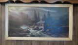Vintage oil painting oil on board, unsigned, mountain landscape, 38 1/2