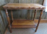 Wooden side table with lower shelf, 24 x 12 x 22, scalloped edges