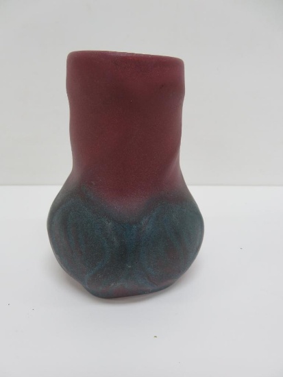 Van Briggle Vase, 4 1/2". leaves and violet, mulberry