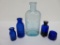 Cobalt and blue Bromo Seltzer, Milk of Magnesia and Medicine bottles