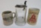 Three advertising mugs and steins