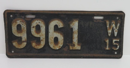 1915 Wisconsin License Plate, 12"