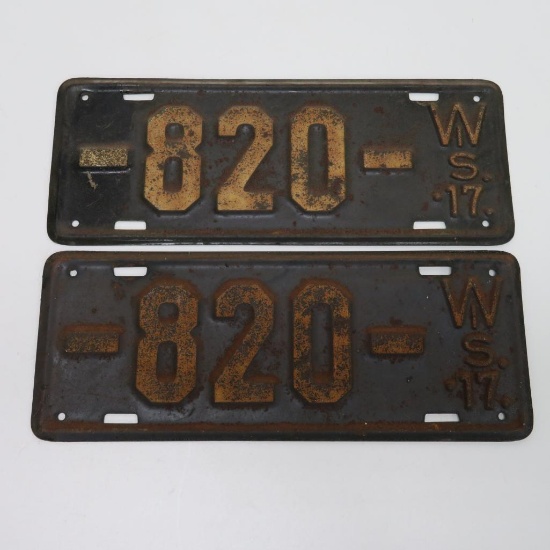 Matched pair of 1917 Wisconsin License plates, 12"