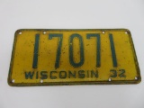 1932 Wisconsin License Plate, 12 1/2