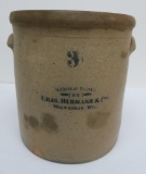 3 gallon Crock Manufactured by Chas Hermann & Co Milwaukee Wis