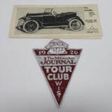The Schuler Milwaukee Wisconsin Auto brochure and 1926 Tour Club emblem