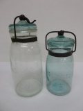 Two Globe Canning Jars, aqua and green