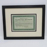 1919 Framed Drainage Stock Certificate