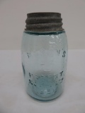 Mason 1858 Midget Jar, aqua, marked 8, 5