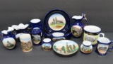 13 Pieces of cobalt souvenir china, US cities