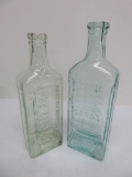 Hood's and Lowell Sarsaparilla bottles, green and aqua