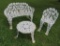 Heavy cast iron outdoor garden furniture, bench, chair and table