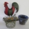 Decorative Rooster and basket lot
