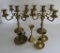 Assorted brass candleabra and candlesticks