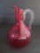 Cranberry Pitcher, Clear Blown Applied Handle, 7 3/4