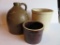 Three stoneware pieces, crocks and jug