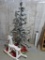 Christmas lot with wood rocking horse and flocked tree