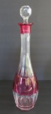 Cranberry acid etched decanter with clear stopper, 15