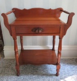 Single drawer washstand with side towel bars and carved pull