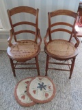 Two Vintage Ladder back chairs, cane seats