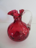 Cranberry Pitcher, Blown Applied Handle, 7