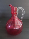 Cranberry Pitcher, Clear Blown Applied Handle, 7 3/4