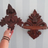 Pair of Wooden Pieces with Carved Fruit
