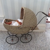 Wicker Doll Buggy with Alexander Doll