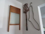 Standard Glass Washboard, wicker rug beater and stocking dryer