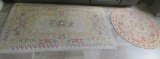 Two Floral Hook Rugs, natural tones, rectangular and round, similar patterns