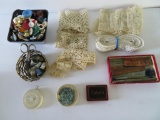 Vintage Buttons, thimbles, and lace