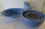 Blue decorative ceramic bowls and pitcher