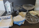 Glass serving pieces and napkins