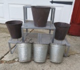 Metal pails, risers and hanging galvanized planters