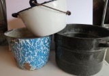 Enamelware pails and kettles