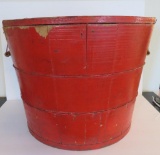 Red lift top wooden bucket with bail handles