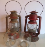 Two Dietz #2 Lanterns and two extra glass shades