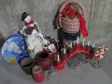 Christmas decorative lot, snowman decorations, pots, glasses and containers