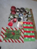 Christmas lot with storage buckets, frames, and scatter rugs