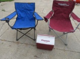 Folding camp chairs and Playmate cooler