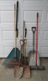 Yard tools, shovels, rakes and broom