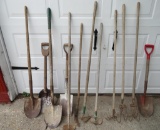 12 Yard tools, shovels, rakes, and hoes