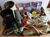 Household lot with can lights, flashlights, extension cords and more